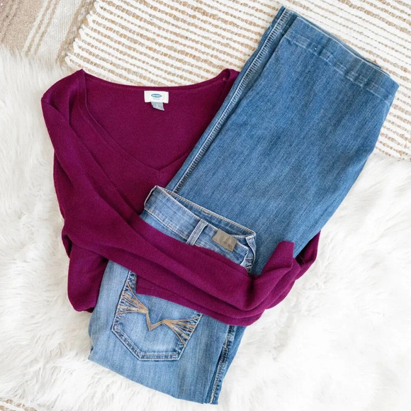 OLD NAVY V NECK LIGHTWEIGHT SWEATER WINE BURGUNDY PURPLE SZ L - Picture 5 of 9